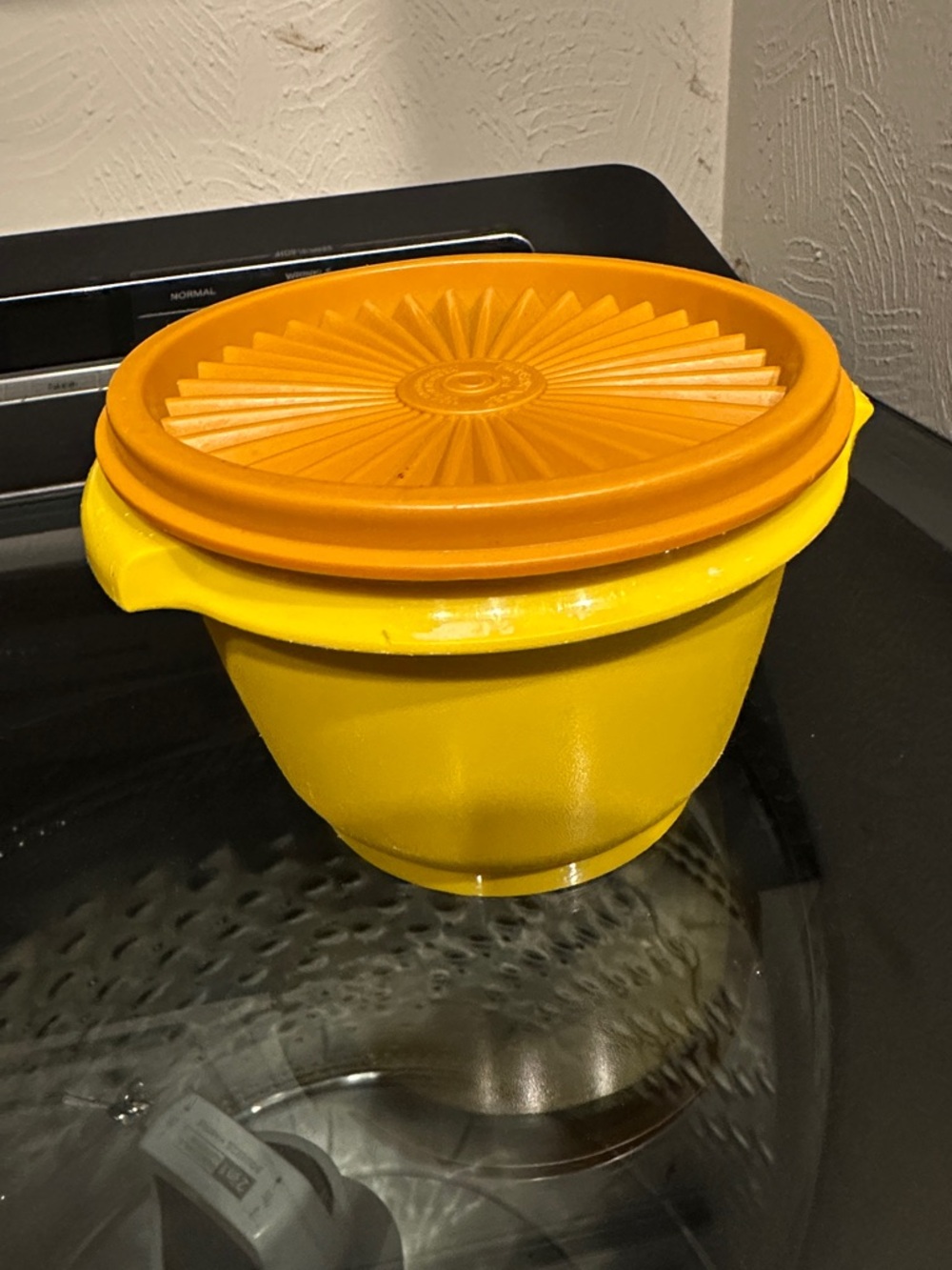 Vintage Yellow Mixing Bowl with Orange Lid - Multi-Purpose Kitchen Bowl 5”IN